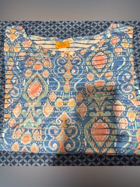Lilly Pulitzer Blue Multi Ikat-Print Pleated Top